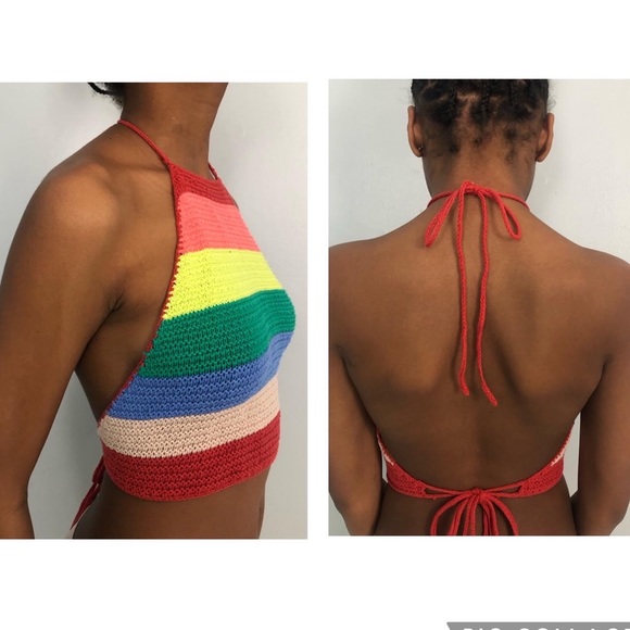 Urban Outfitters Tops - Urban Outfitters Multicolor StripedCrochet Halter Top Size S‎
